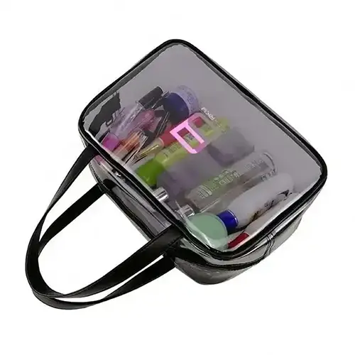 Vinyl Hanging Large Cosmetic Case Bag Fashion Waterproof Black Clear Toiletry Bag